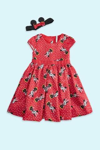 red printed casual cap sleeves round neck girls regular fit frock