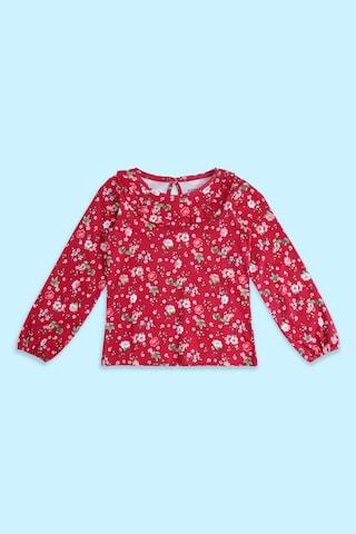 red printed casual full sleeves round neck girls regular fit blouse
