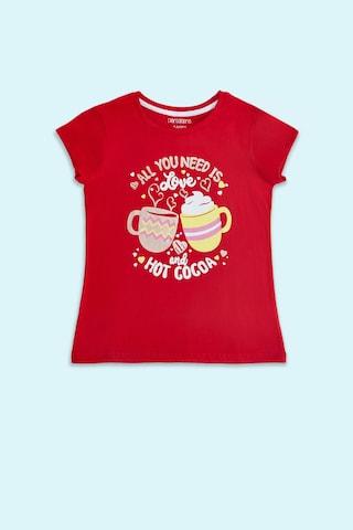 red printed casual half sleeves round neck girls regular fit t-shirt