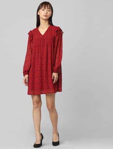 red printed chiffon dobby dress