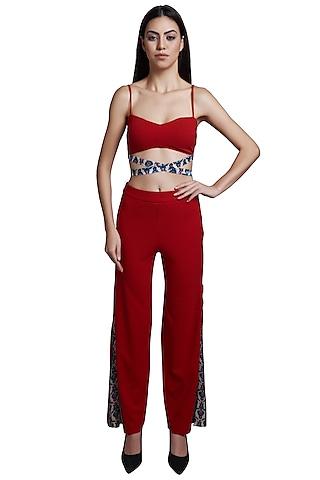 red printed crop top with pants