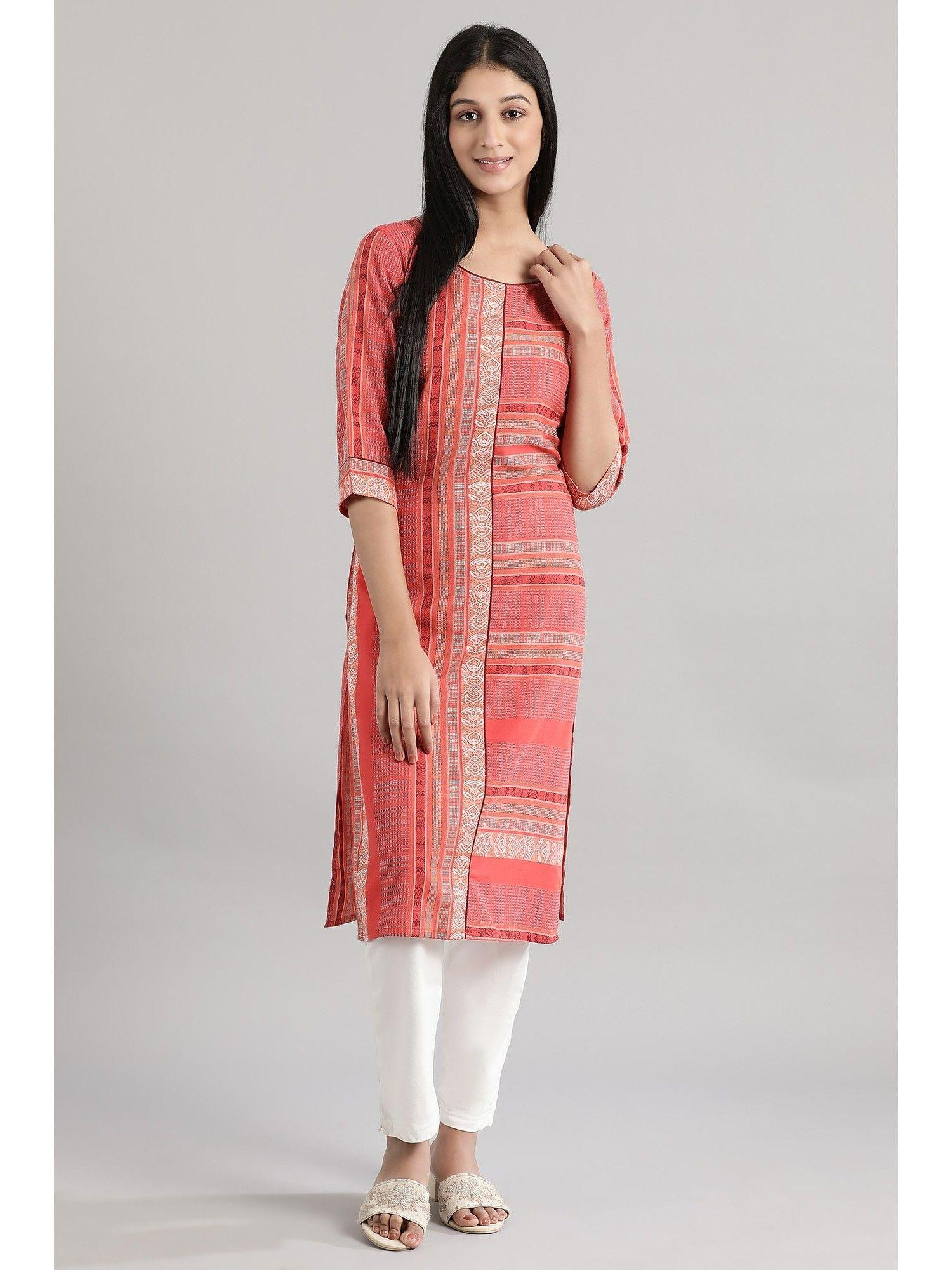 red printed dobby kurta