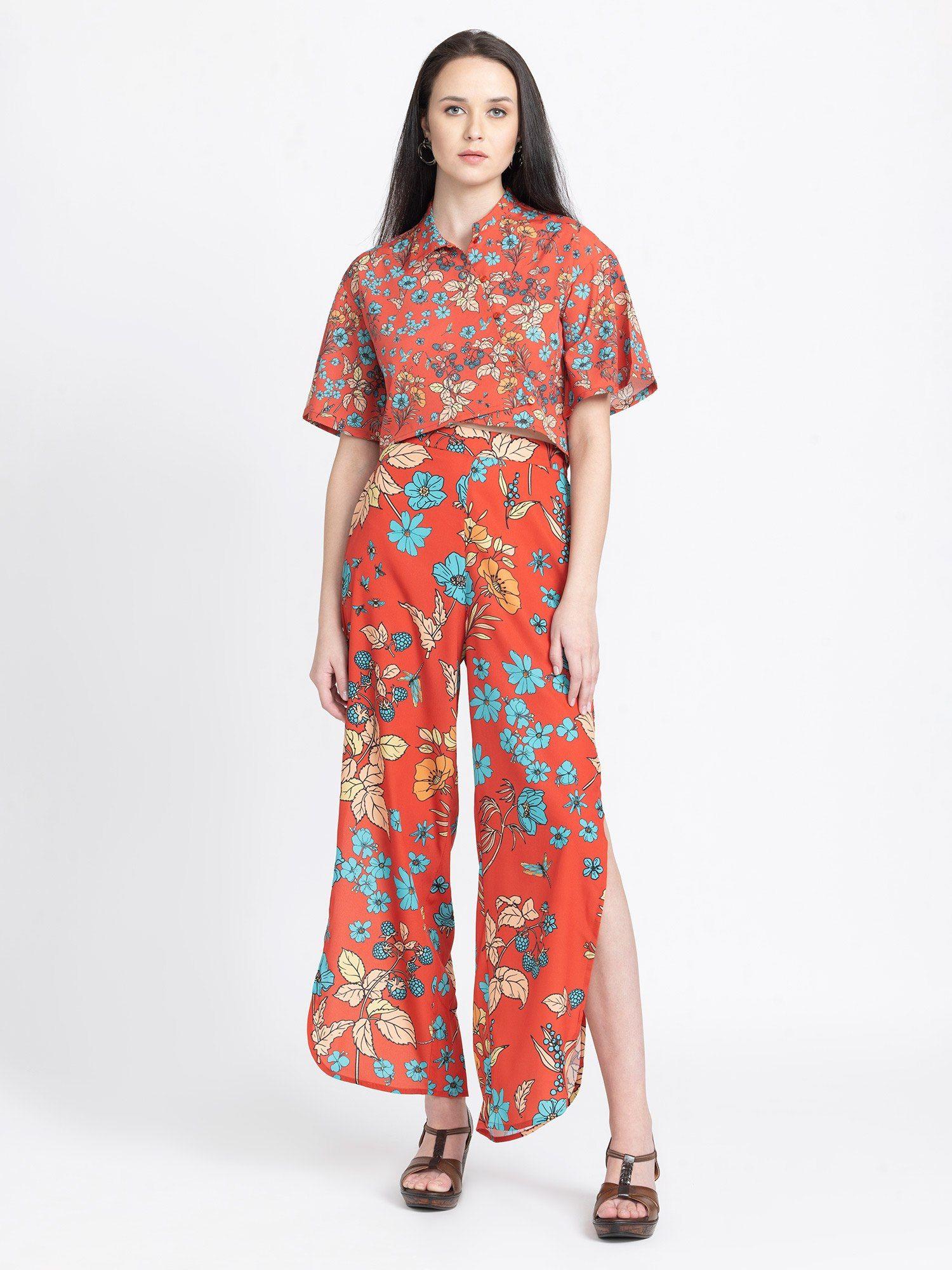red printed floral print casual co-ords for women (set of 2)