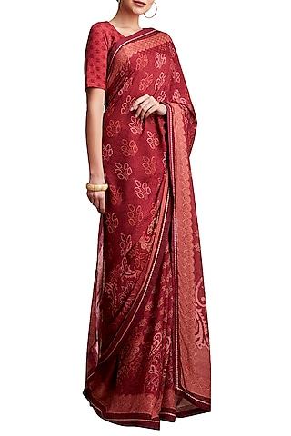 red printed floral saree