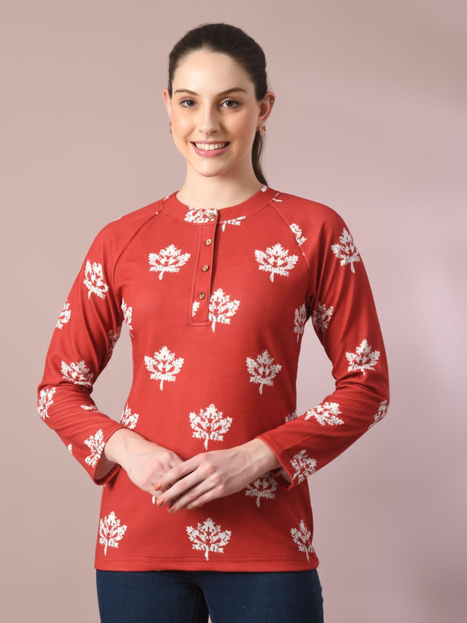 red printed full sleeve party top