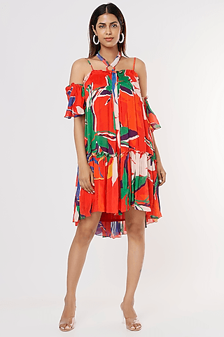 red printed halter-neck dress