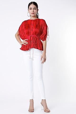 red printed hand pleated kaftan blouse