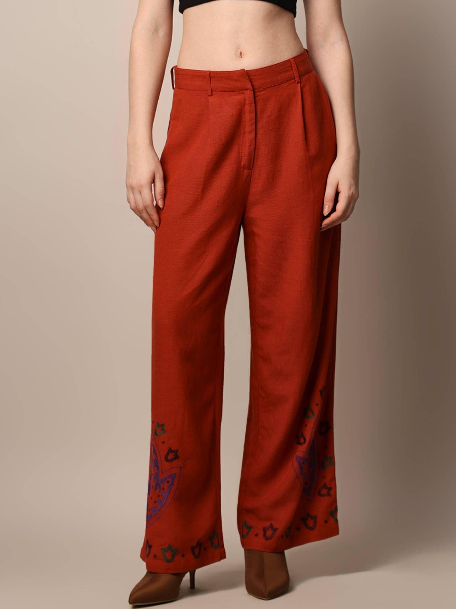 red printed high waist pant