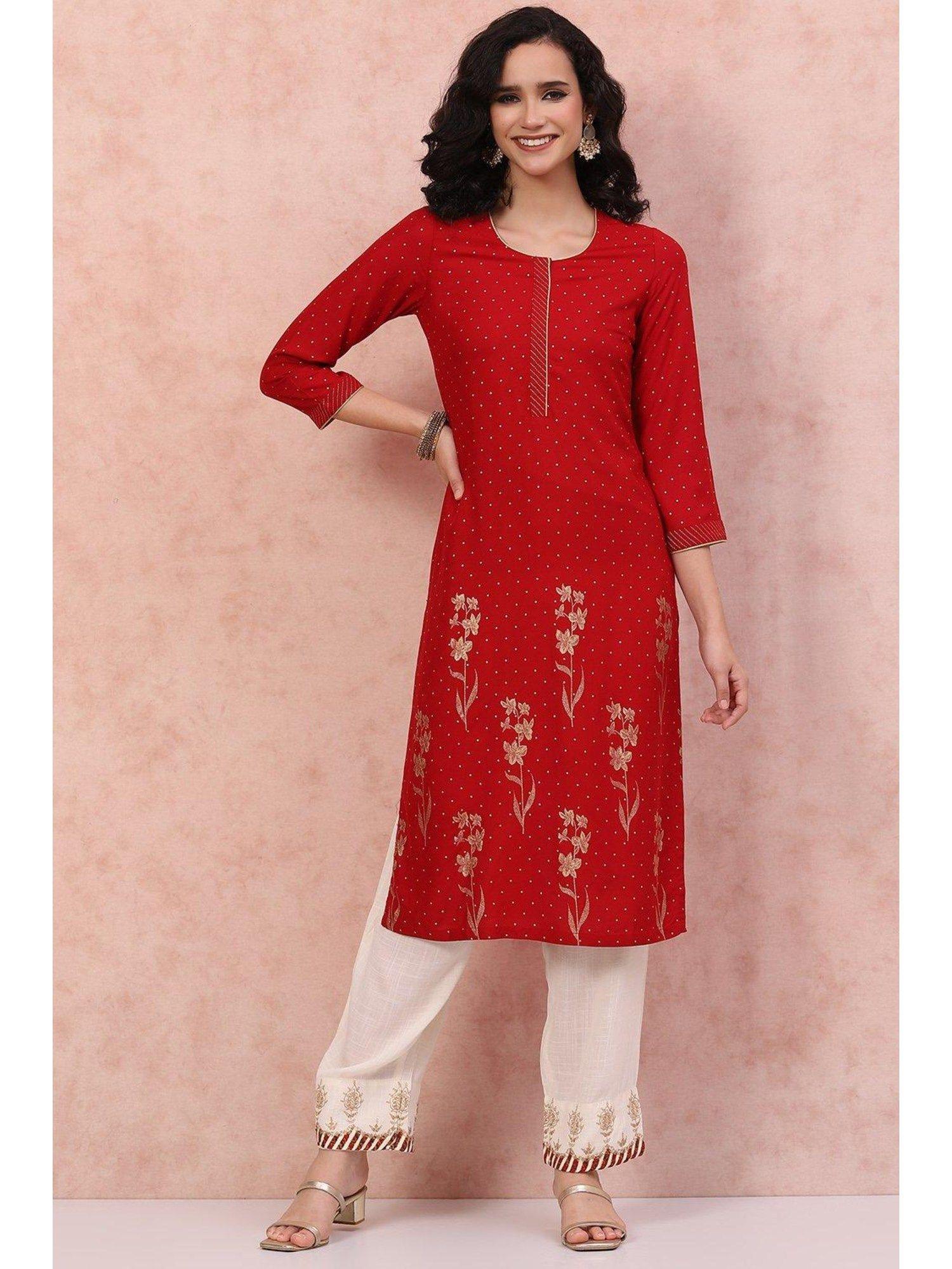 red printed kurta