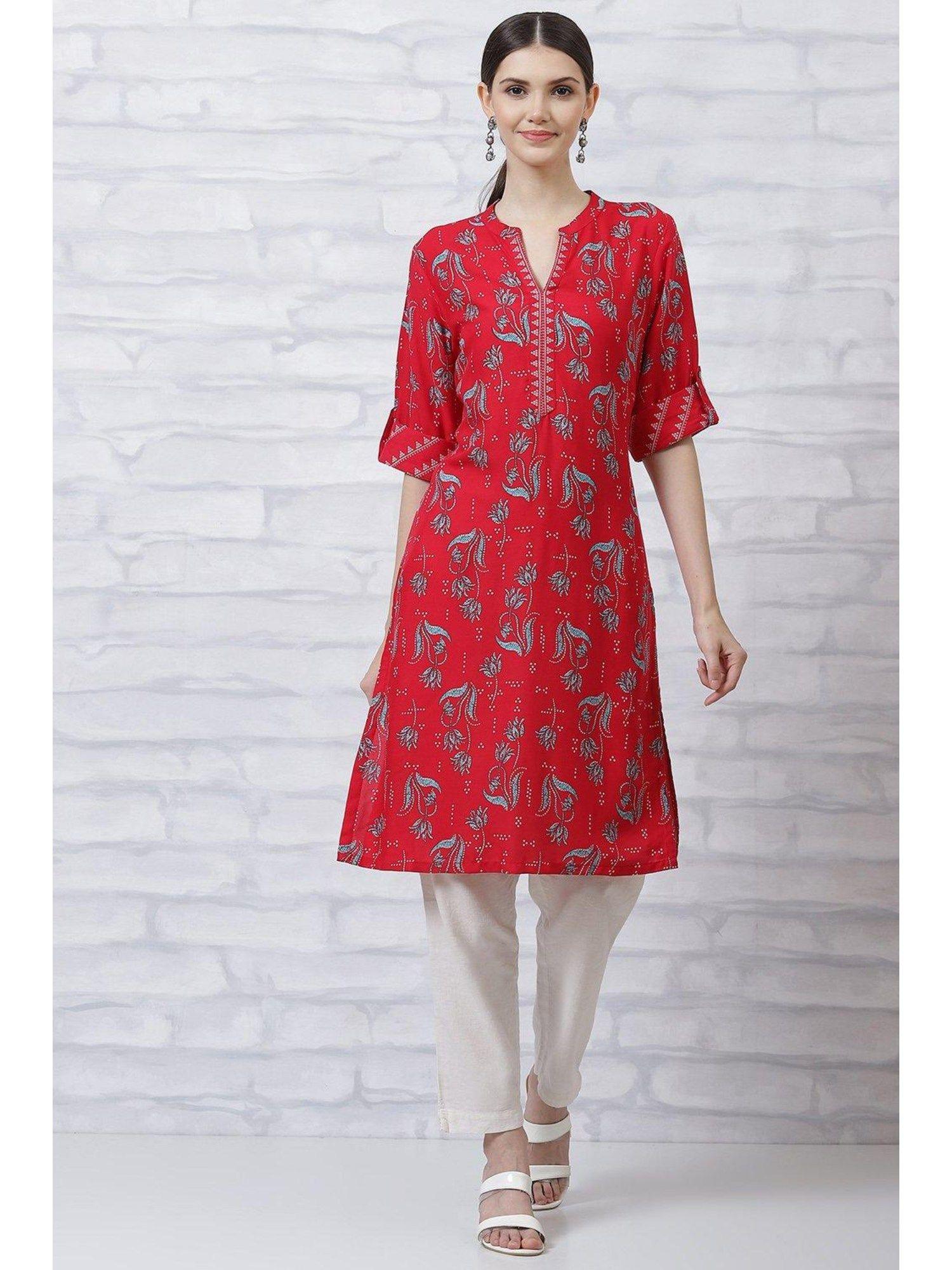 red printed kurta