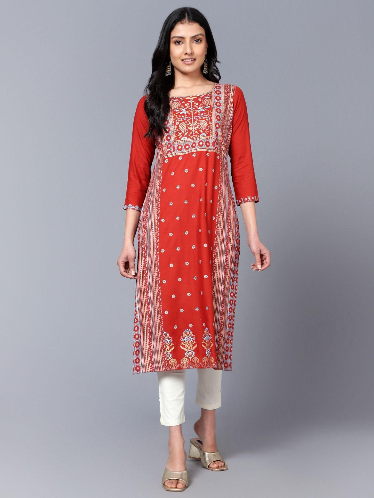 red printed kurta