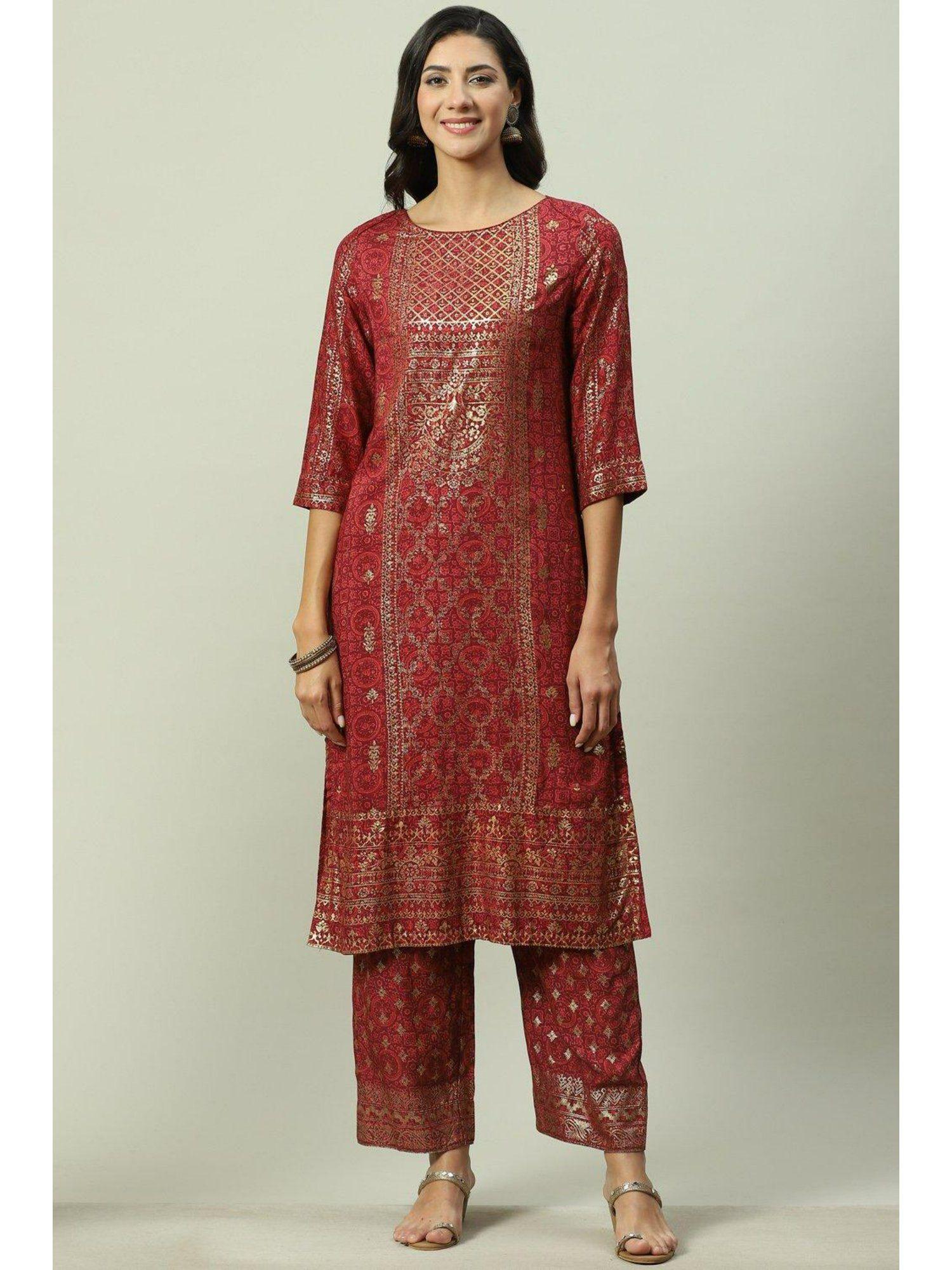 red printed kurta