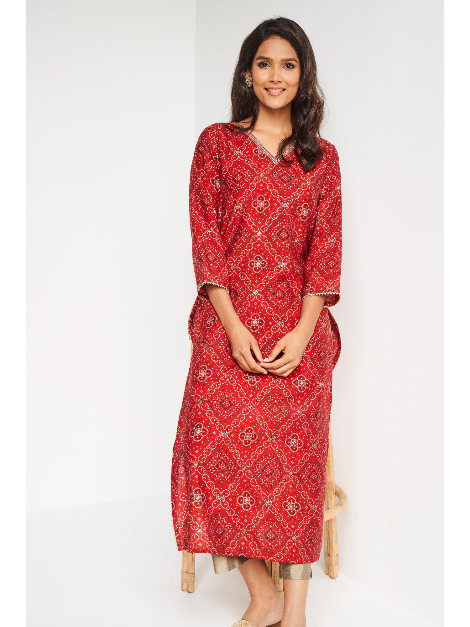 red printed kurta