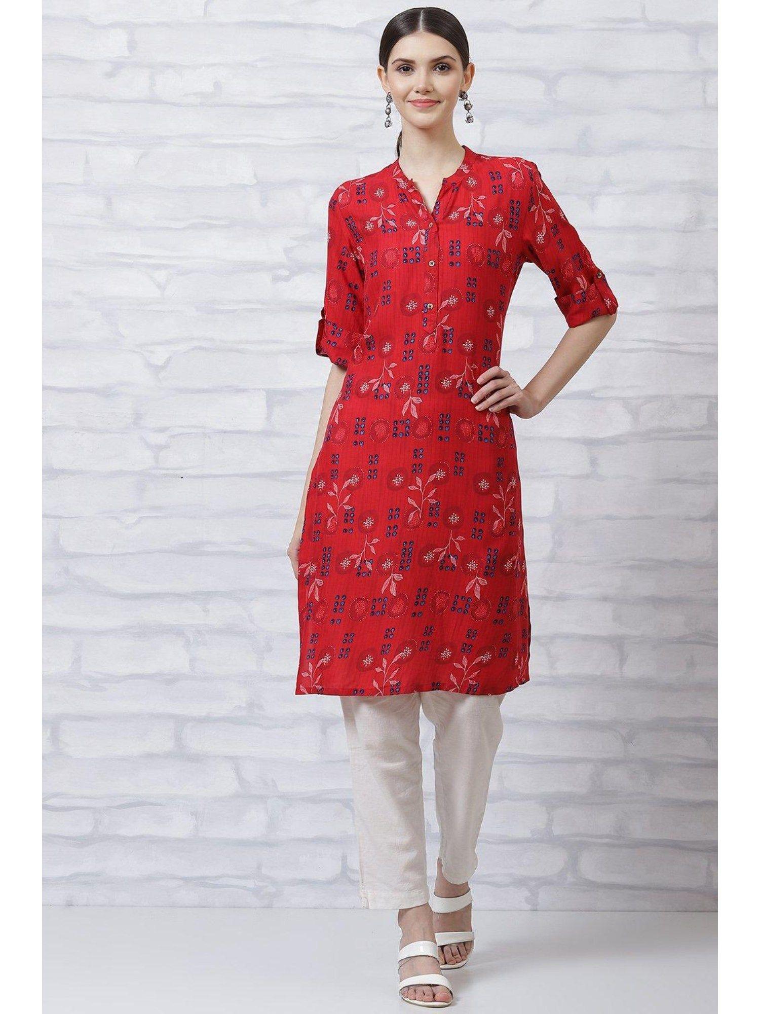 red printed kurta