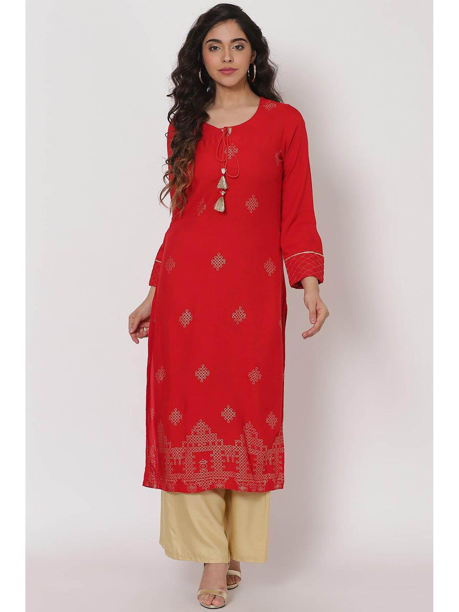 red printed kurta