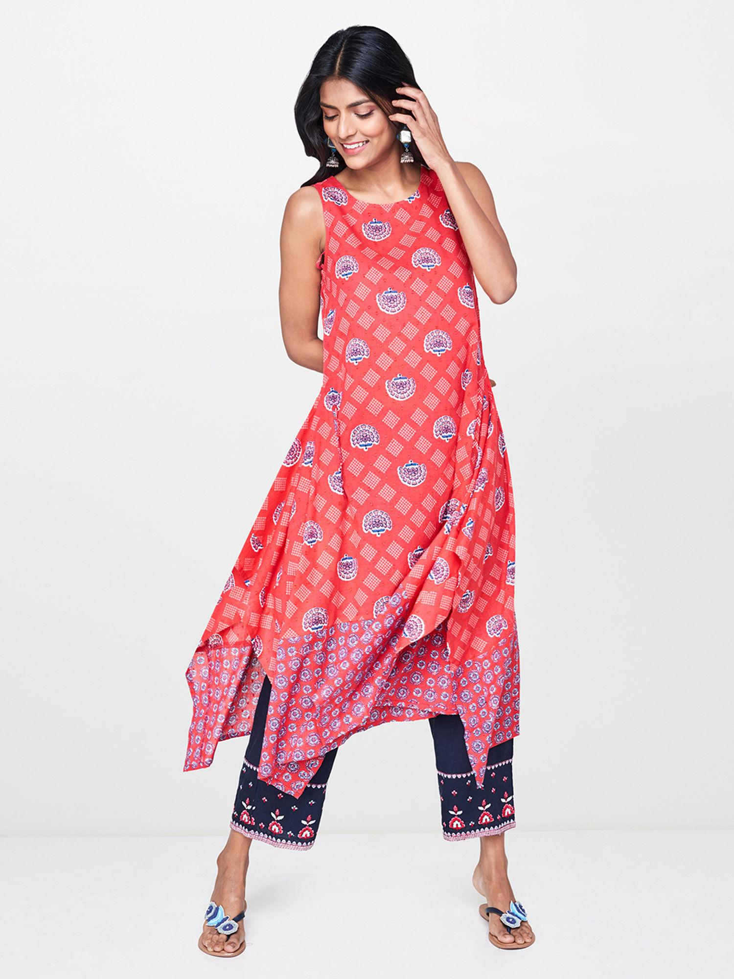 red printed kurta