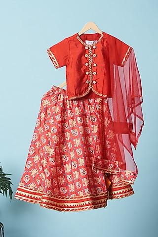 red printed lehenga set for girls