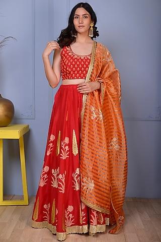 red printed lehenga set