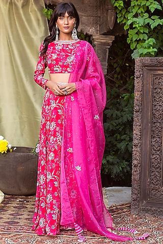 red printed lehenga set