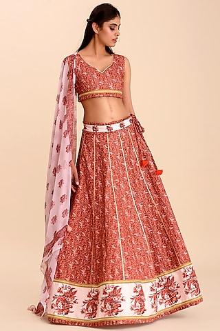 red printed lehenga set