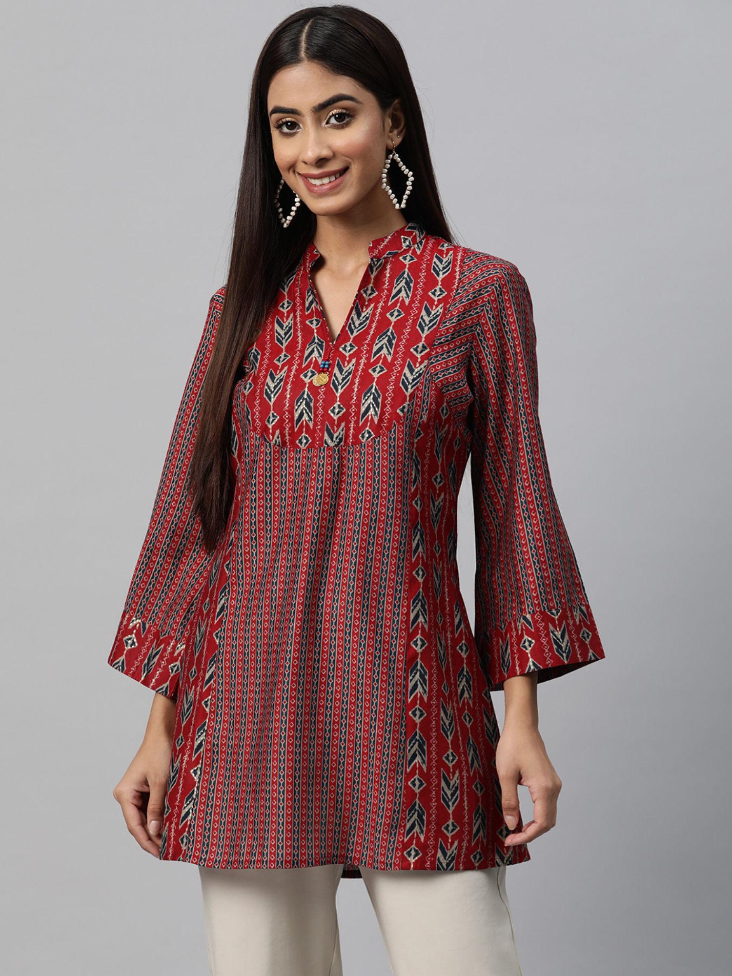 red printed longline tunic