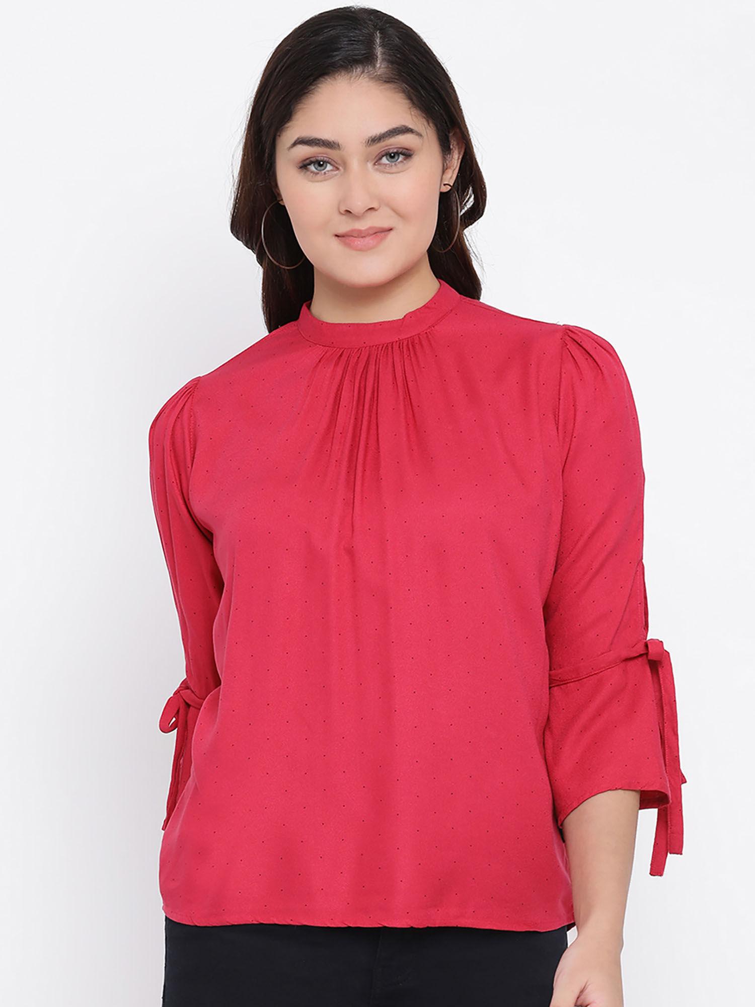 red printed mandarin collar slim fit tops