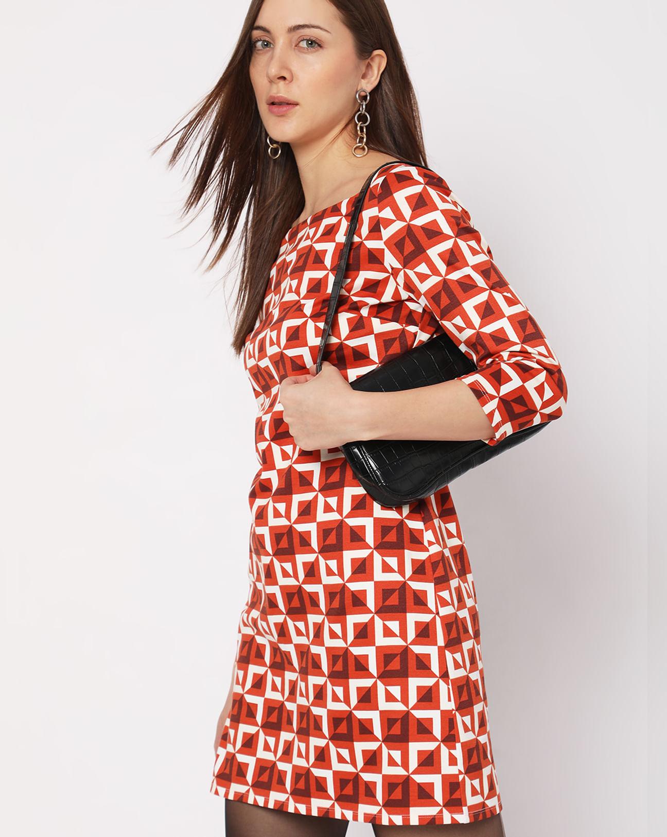 red printed mini shift dress