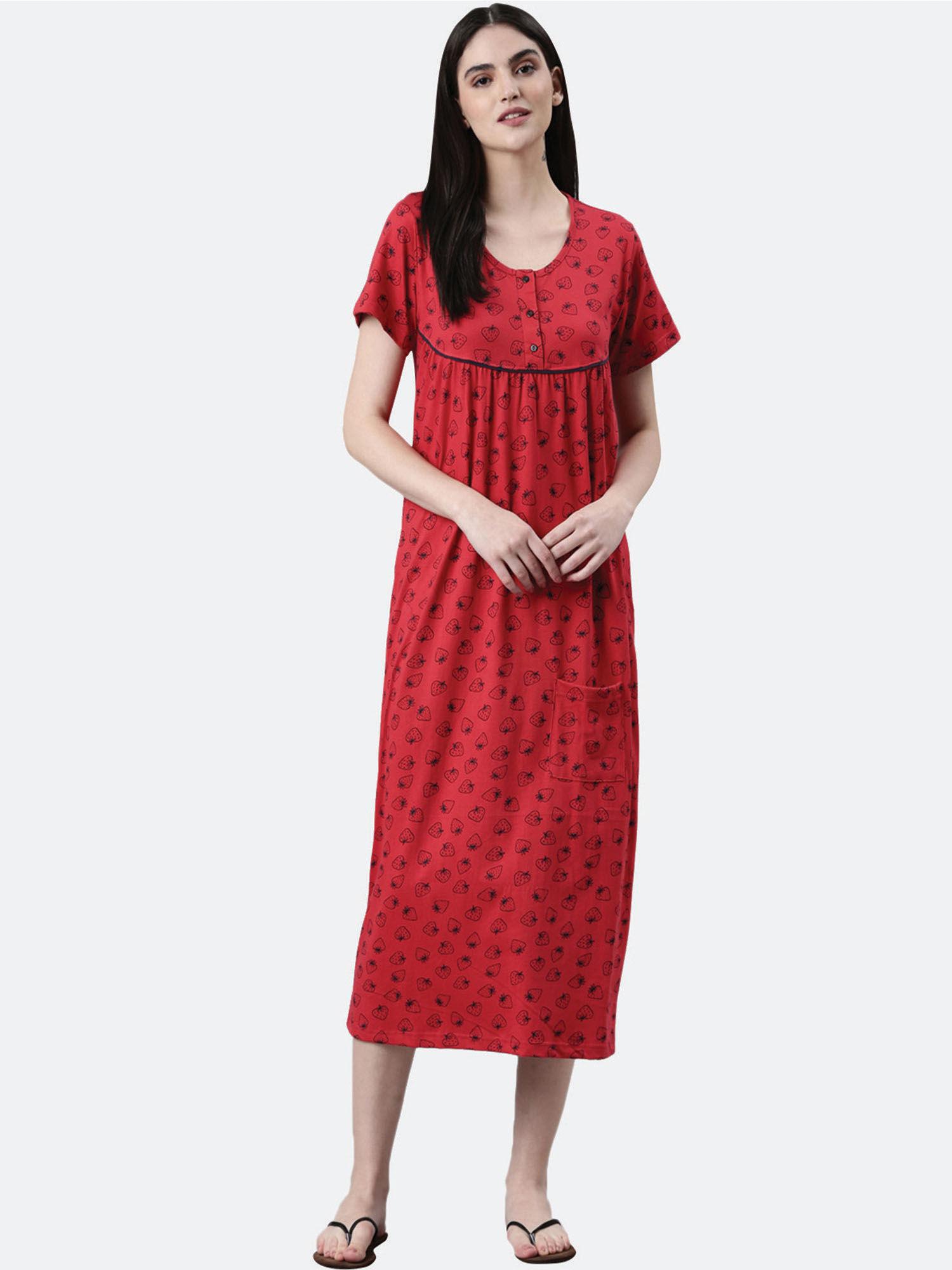 red printed nightdress for women