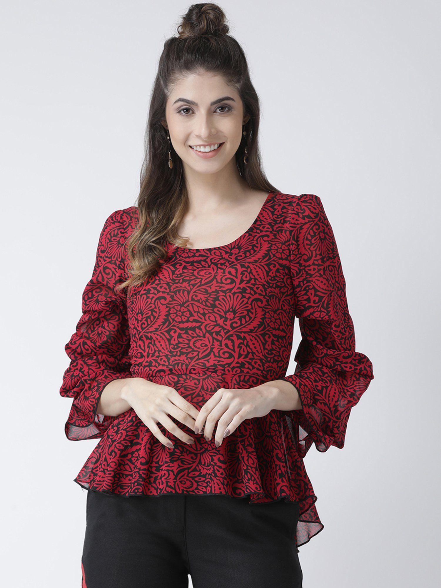 red printed peplum top