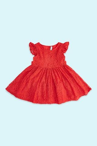 red printed round neck party knee length half sleeves baby regular fit dress