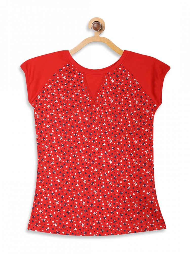 red printed round neck tee