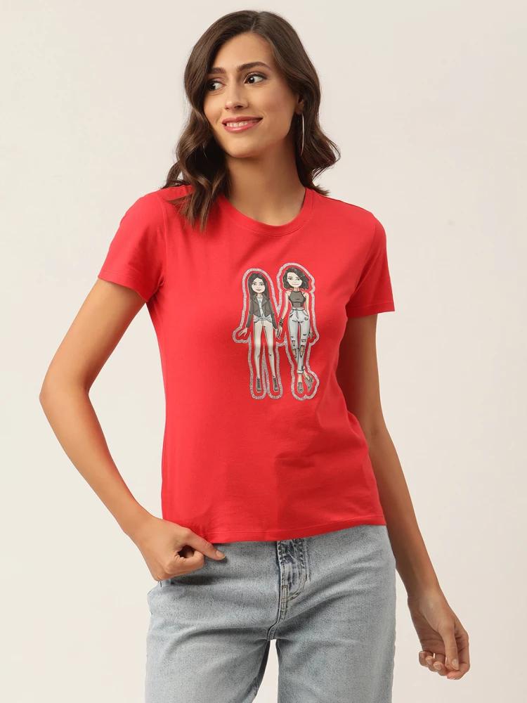 red printed round neck tshirt