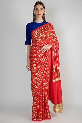 red printed saree set