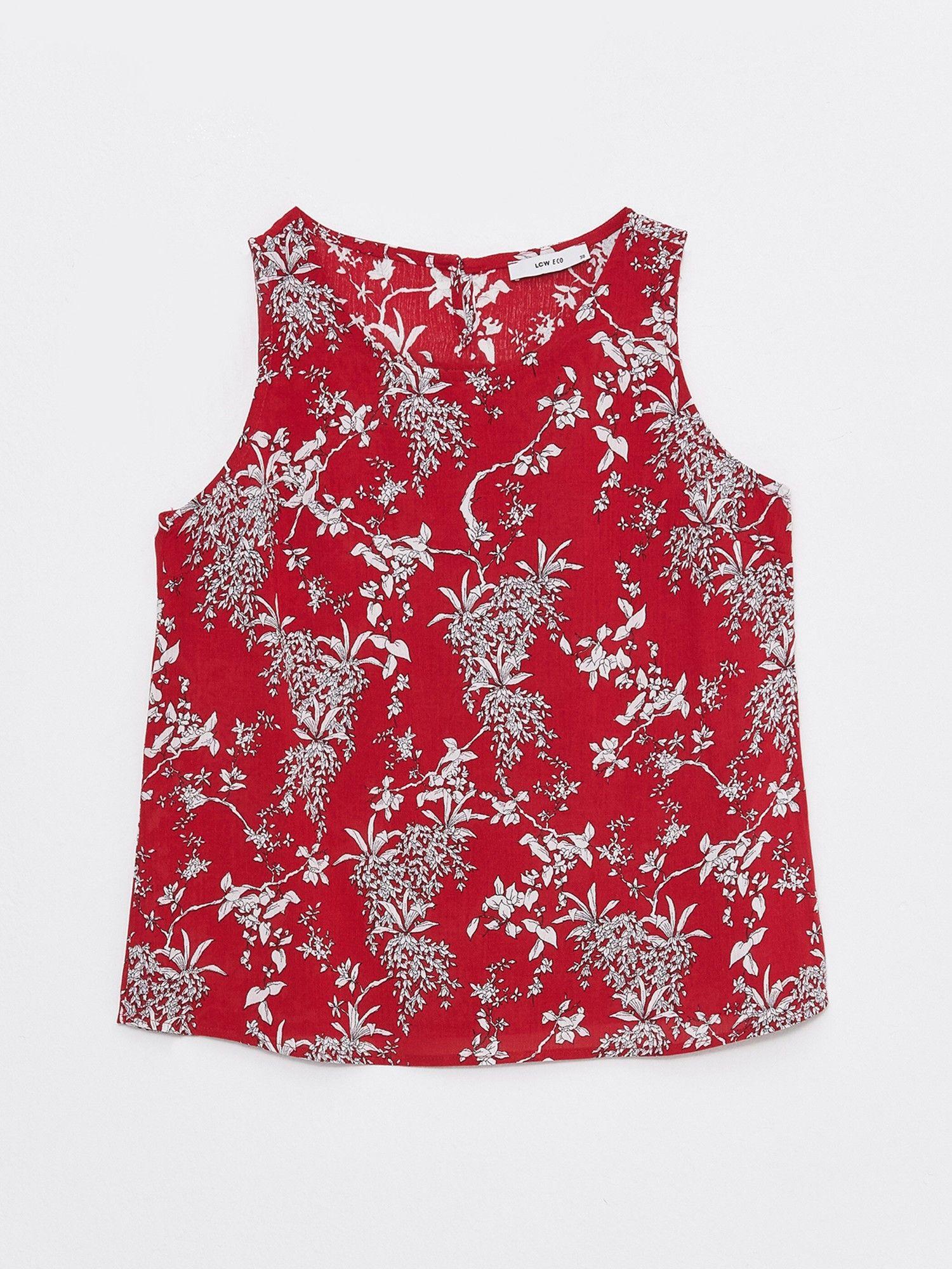 red printed sleeveless top