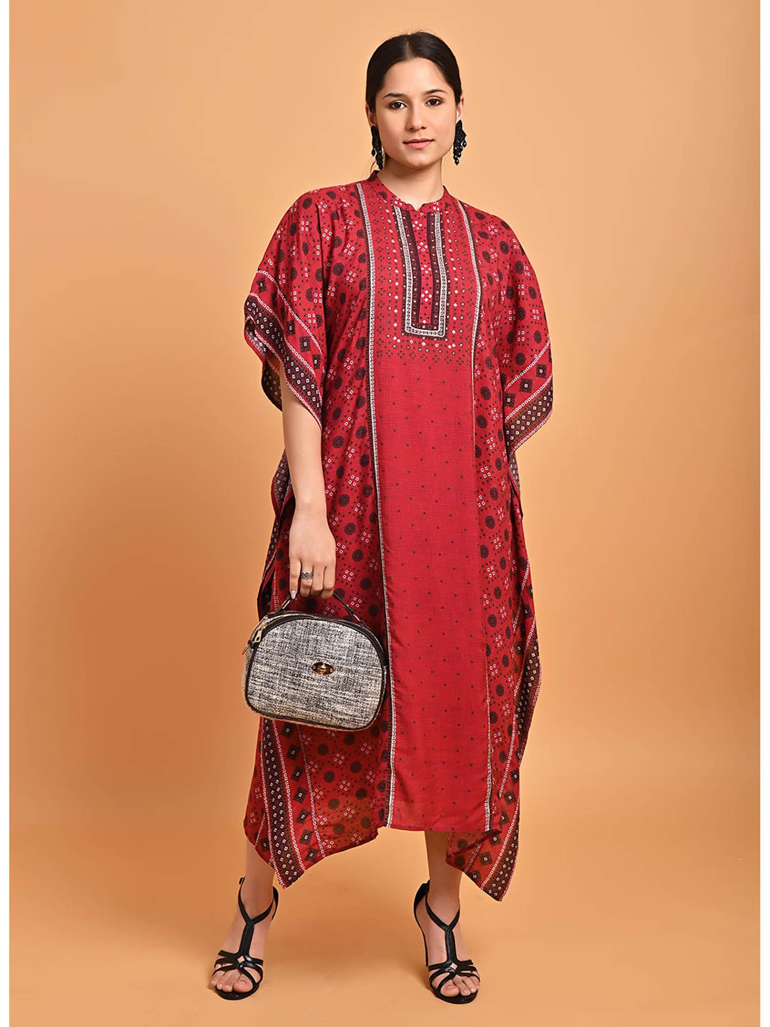 red printed straight kaftan