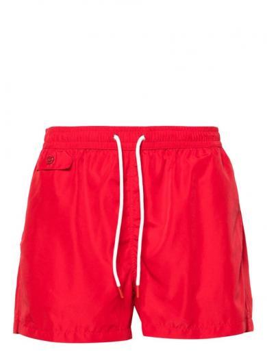 red printed swim shorts
