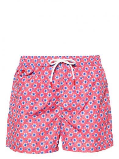 red printed swim shorts