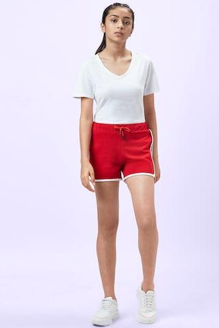 red printed thigh-length casual girls regular fit shorts