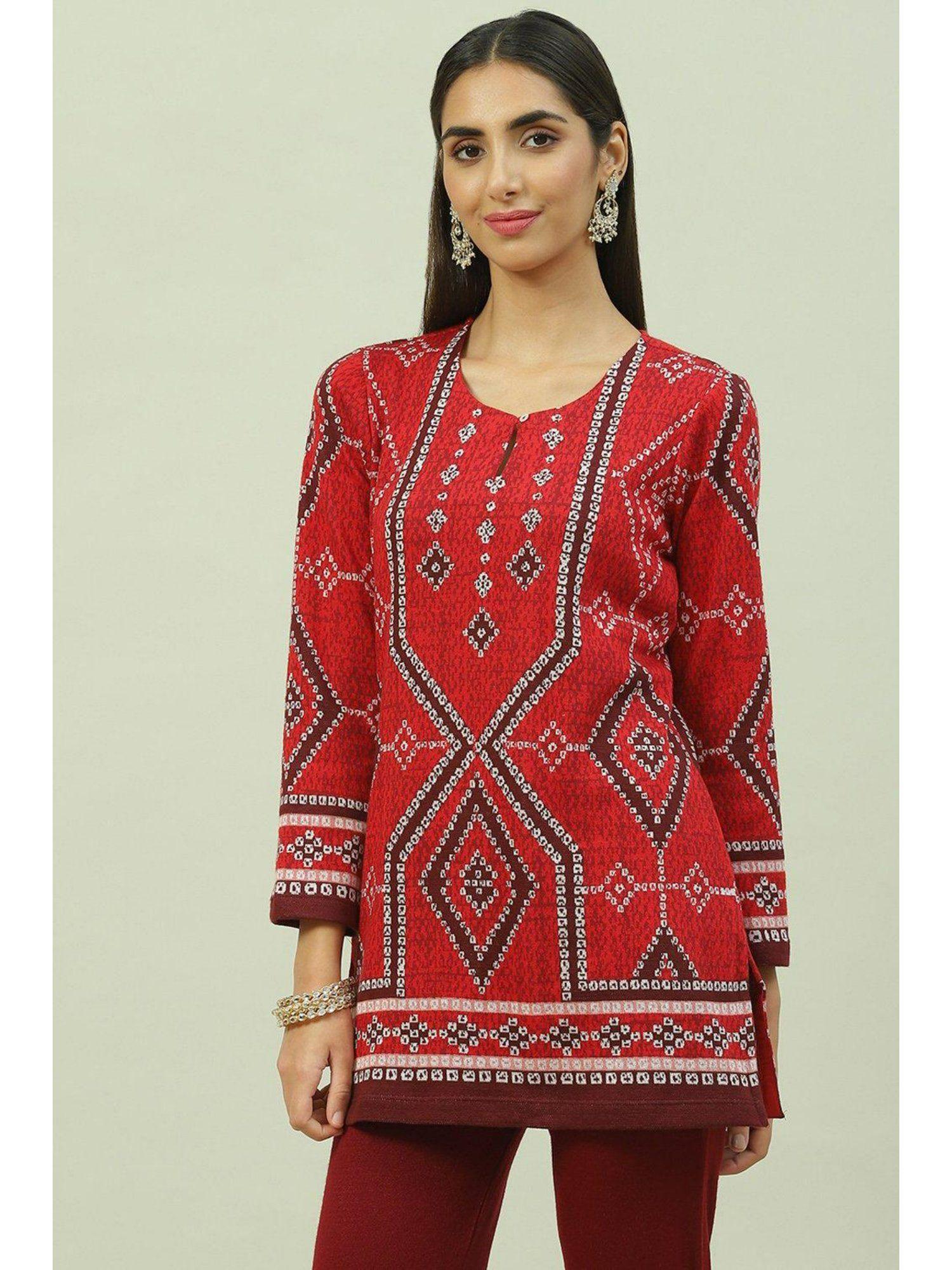 red printed tunic