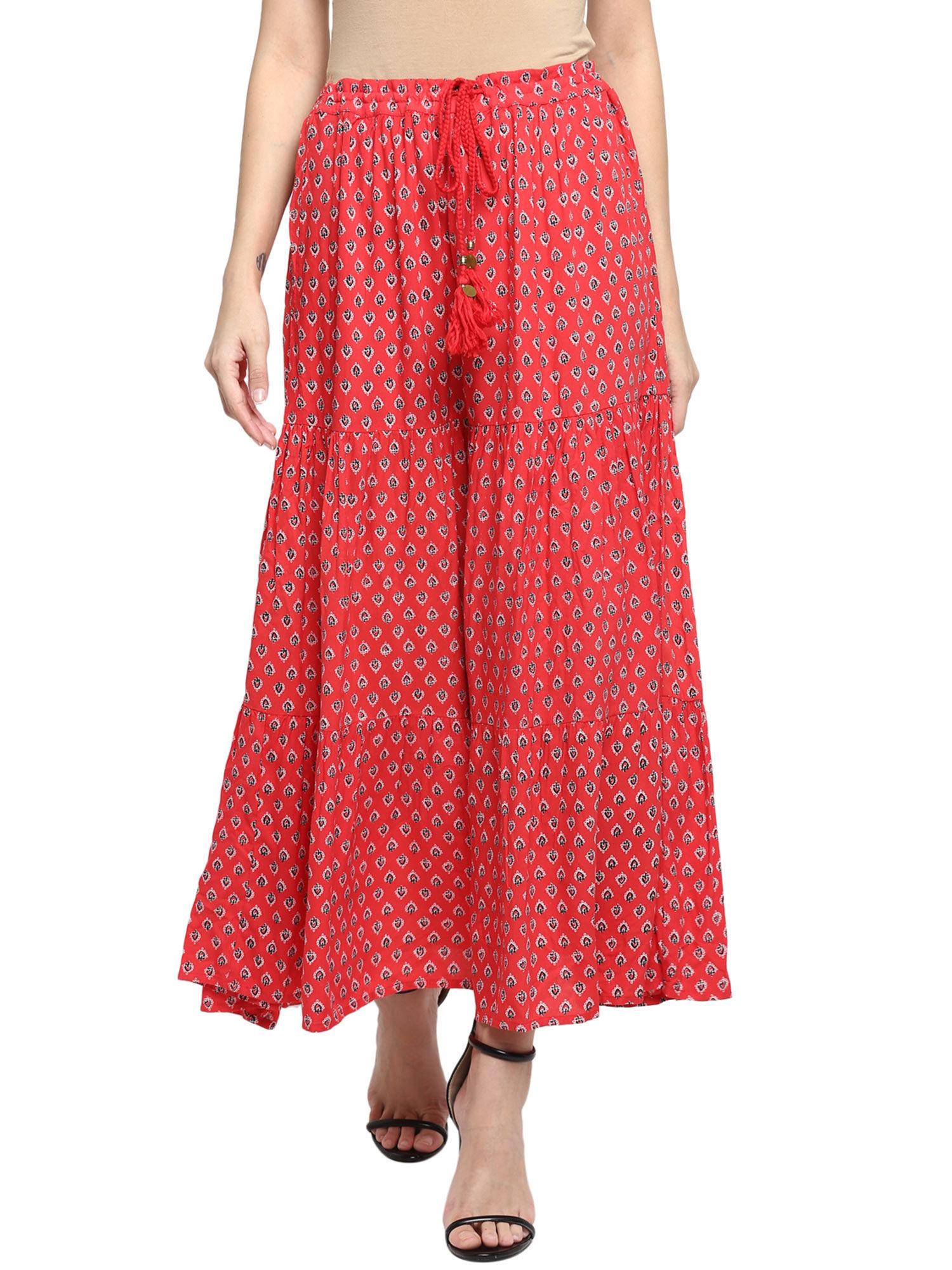 red printed viscose skirt