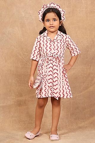 red pure cotton printed dress for girls