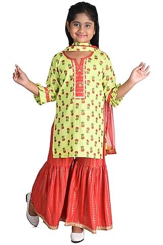 red pure cotton sharara set for girls