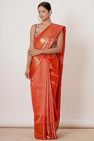 red pure dharmavaram silk saree set