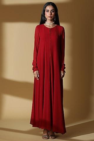 red pure georgette gown with pants
