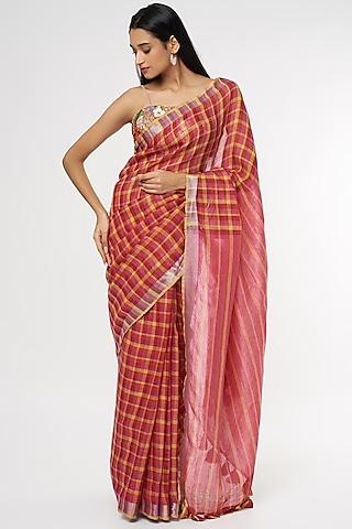 red pure linen saree