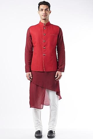 red pure raw silk bundi jacket