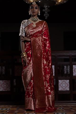 red pure silk banarasi handloom saree