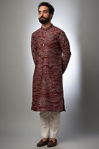 red pure silk bandhani printed kurta