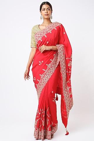 red pure silk saree set