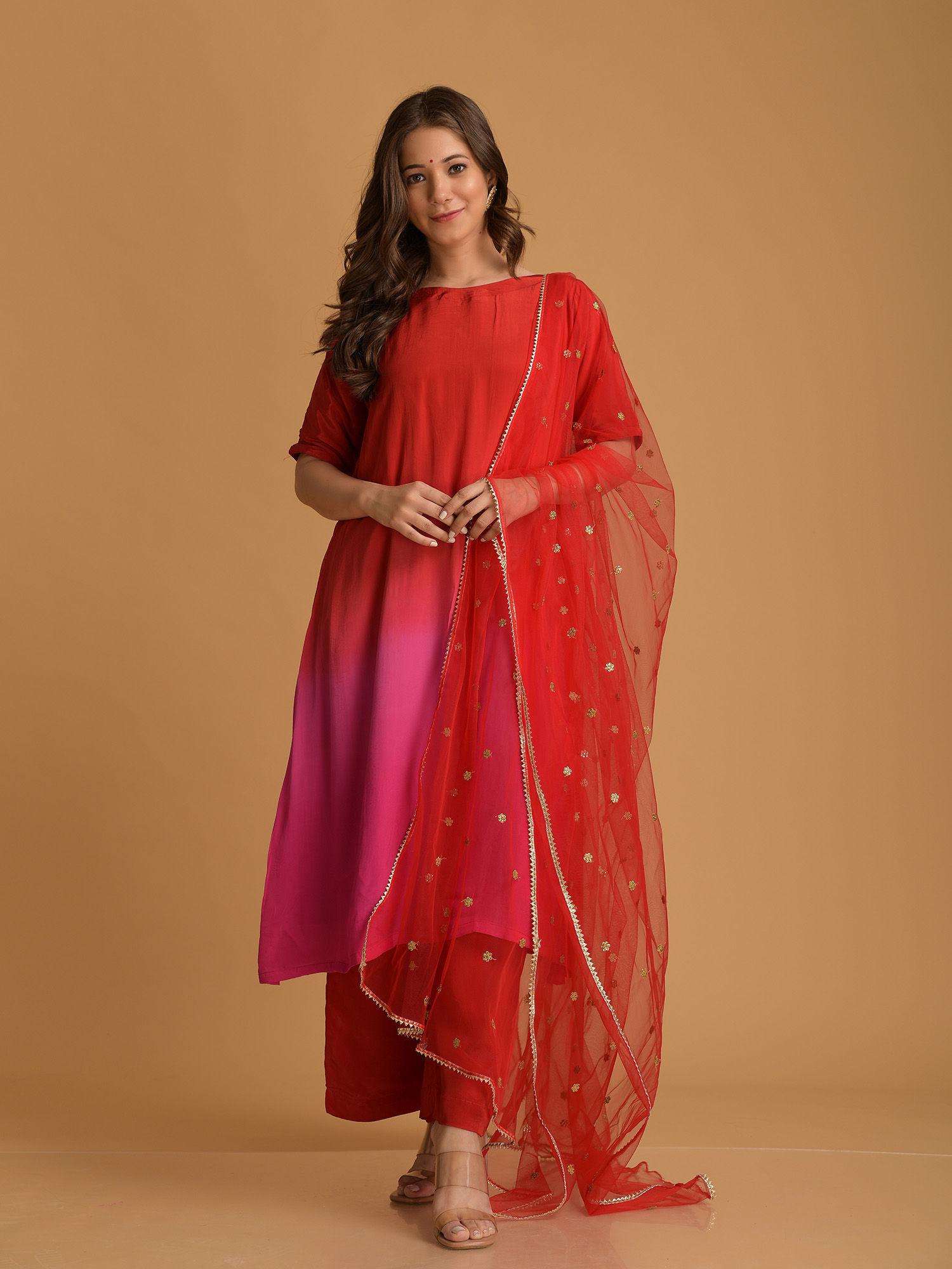 red rani shaded suit (set of 3)